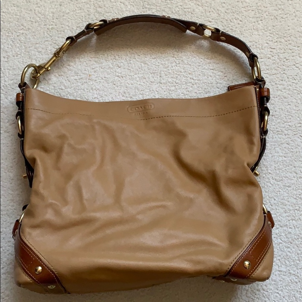 Coach Carly Tan and Brown Hobo Bag
